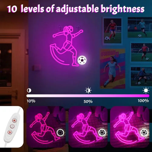 Miniatura 3 de Letrero de neón de fútbol de OkiyiD para niñas - Decoración de pared deportiva regulable con alimentación USB, regalos únicos para mujeres y niñas