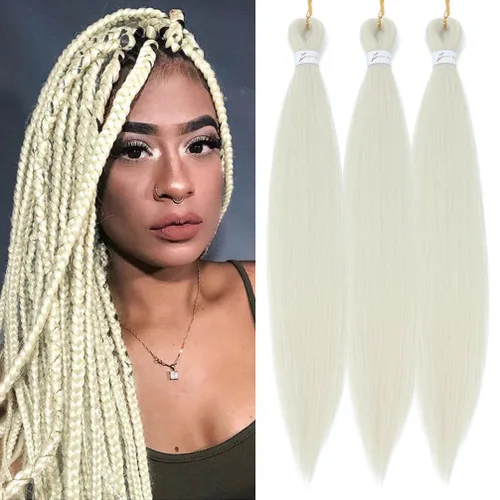 Miniatura 53 de Extensiones de cabello trenzado preestirado colorido, 3 colores, mezcla de cabello trenzado para niñas, 26 pulgadas, 3 paquetes