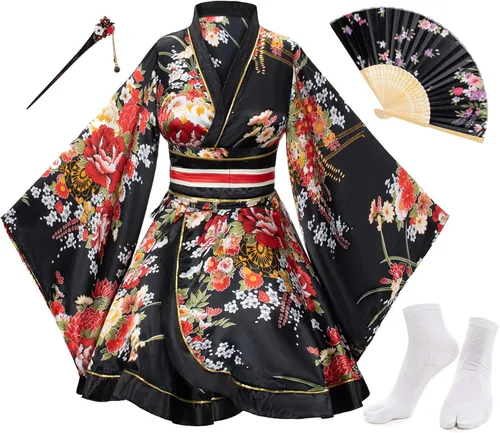 Miniatura 2 de Elibelle Juego de calcetines de seda plegables de seda para mujer, estilo kimono de anime japonés
