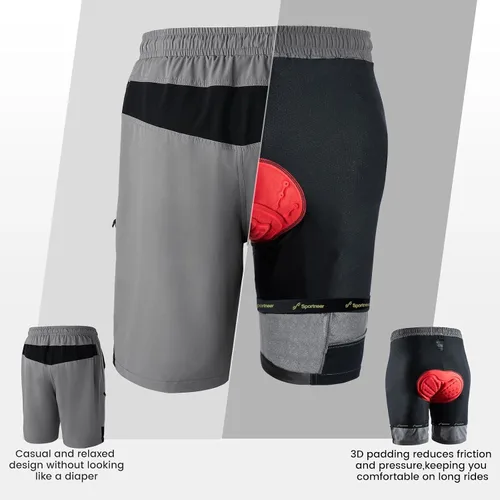 Miniatura 2 de Sportneer Pantalones cortos de ciclismo para hombre 3D acolchado ligero para montar en bicicleta, ciclismo, bicicleta de montaña, pantalones cortos