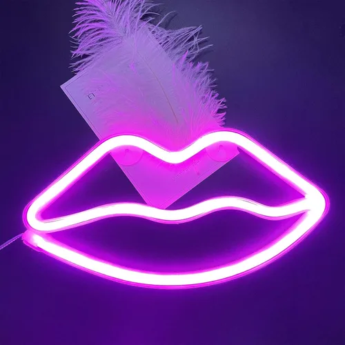 Miniatura 4 de ENUOLI Letreros de neón con forma de labios, luz nocturna rosa, luz de pared LED, luces de neón decorativas románticas para dormitorio, bar
