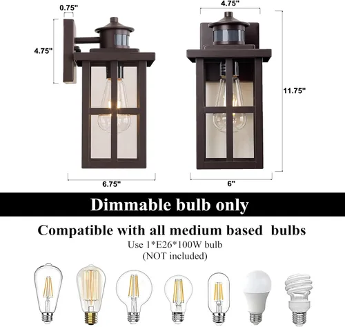 Miniatura 2 de MICSIU Luminaria Exterior con Sensor de Movimiento de Bronce, Aplique de Pared Exterior de 11.75 Pulgadas de Anochecer a Amanecer, Luces de Farol