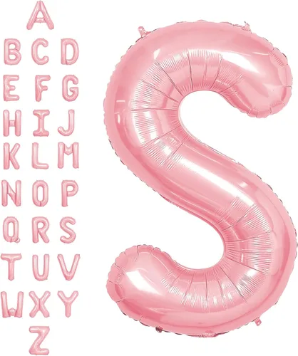SUWEN Globos grandes de 40 pulgadas en color rosa con letra S. Globos grandes de helio de papel de aluminio con letras de A a Z. Globos jumbo de