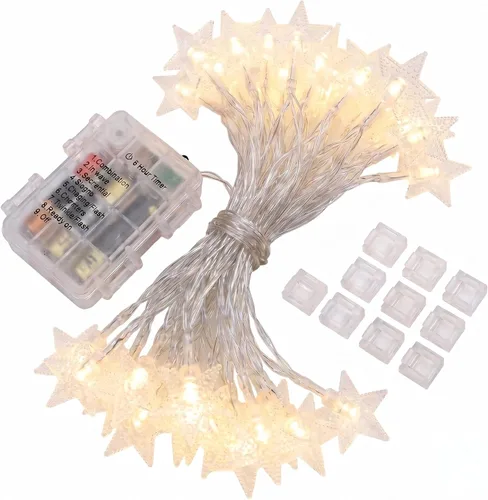 Miniatura 9 de WesGen - Guirnalda de luces de Navidad, tira de luces de copo de nieve, funciona con pilas, impermeable, 20 pies, 40 luces LED para Navidad, jardín