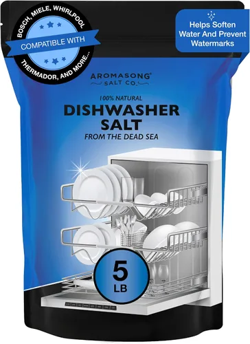 Aromasong Sal para lavavajillas de 5 libras - Agente suavizante de agua 100% natural compatible con Bosch, Miele, Whirlpool, Thermador y más... para