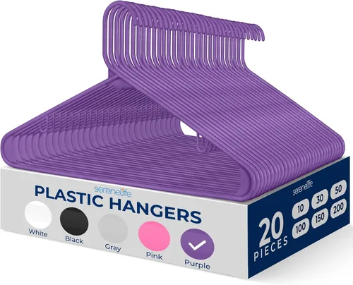 Miniatura 21 de SereneLife - Juego de 10 perchas de plástico con gancho de metal, color negro Non-Slip, Lightweight hangers with a slim profile help keep closets