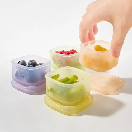 Miniatura 8 de Olababy Contenedores de Almacenamiento de Silicona Clear Sense 4 piezas para Alimentos de Bebé, Snacks, Fórmula, Puré, Salsa y Más Sin Plástico