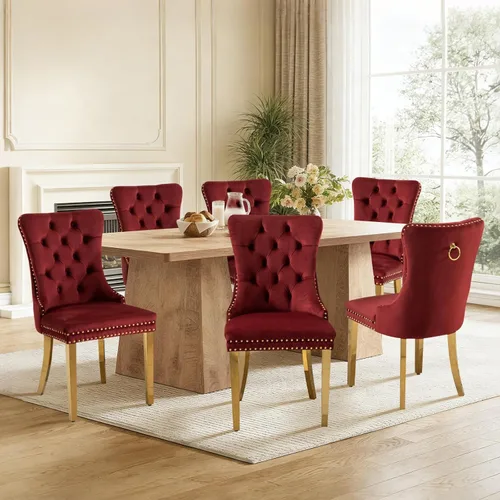 Miniatura 125 de Juego de 4 sillas de comedor de terciopelo, sillas de comedor tapizadas con ribete de cabeza de clavo y patas de madera maciza para cocina
