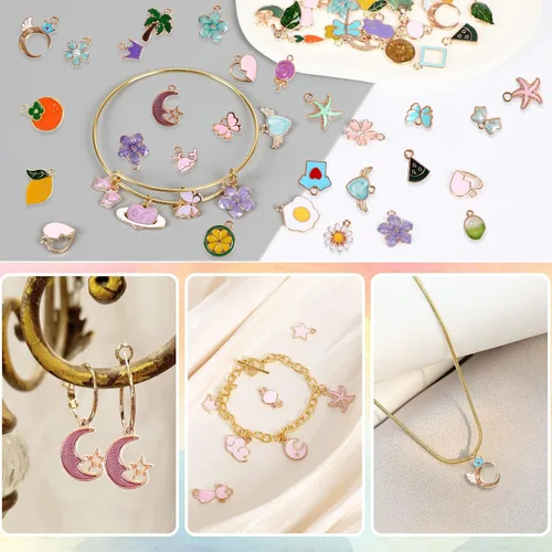 Miniatura 4 de SANNIX 200 dijes de pulsera para fabricación de joyas al por mayor a granel para hacer pulseras de esmalte chapados en oro, colgantes para hacer