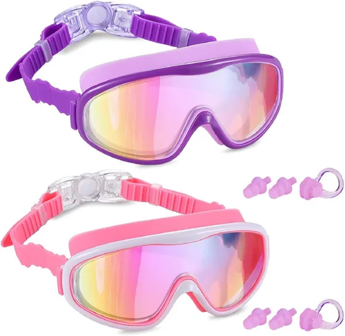 Miniatura 9 de Paquete de 2 gafas de natación para niños, gafas de natación para niños de 3 a 15 años Rojo/Negro y Blanco/Azul
