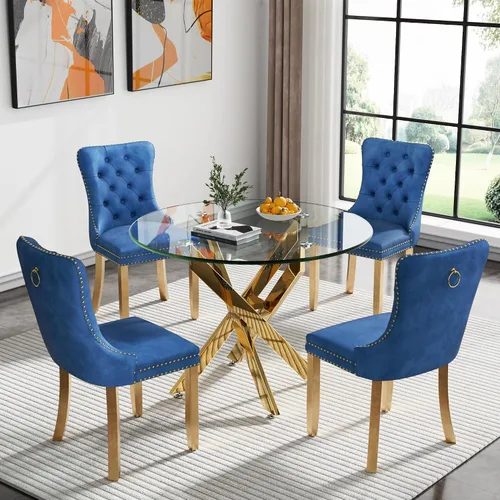 Miniatura 41 de Juego de 4 mesas de comedor de cristal para 4, juego de 4 mesas y sillas de cocina modernas, juego de mesa de comedor de cocina de 5 piezas con mesa
