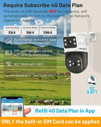 Miniatura 2 de GENBOLT Cámara de seguridad celular 4G LTE al aire libre sin WiFi, cámara de vigilancia PoE de doble lente CCTV con tarjeta SIM, grabación 24/7