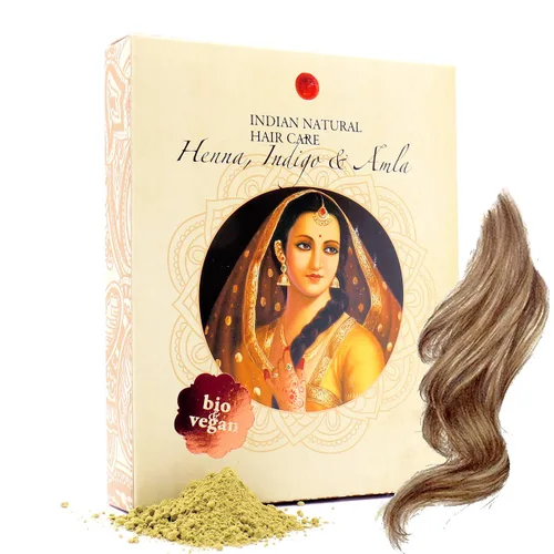Henna, Indigo & Amla Powder - Tinte para el cabello castaño claro - Orgánico fresco y puro - 7oz - Indian Natural Hair Care