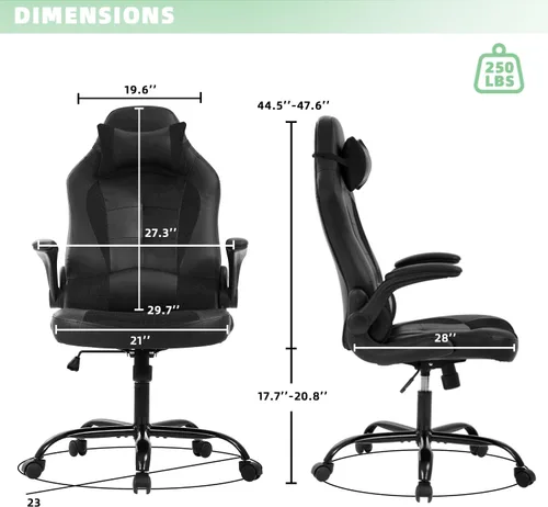 Miniatura 3 de Silla ergonómica para juegos con reposacabezas ajustable y soporte lumbar, cómoda silla de oficina de piel sintética con respaldo alto para adultos