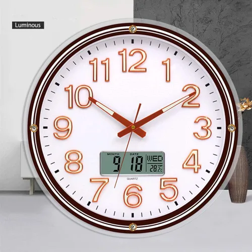 Miniatura 4 de ZZenSmot Reloj silencioso de 18 pulgadas, moderno reloj de pared luminoso con calendario LCD y termómetro para decoración de oficina en casa