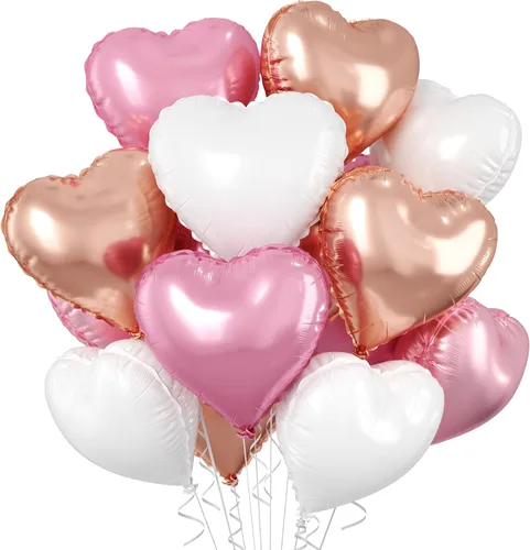 Miniatura 42 de Globos de corazón azul bebé, 10 piezas de globos en forma de corazón azul claro y blanco pastel, globos de papel de aluminio blanco arena crema