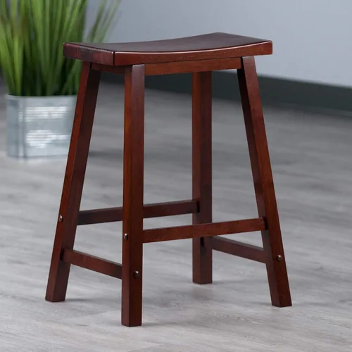Miniatura 8 de Winsome Satori - Taburete de mostrador con asiento de sillín para cocina, 24 pulgadas, nogal