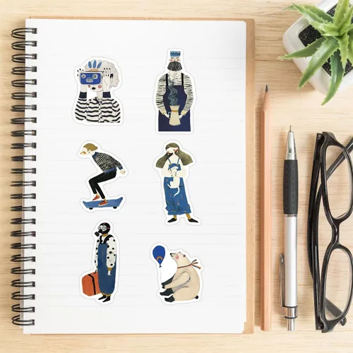 Miniatura 2 de 50 calcomanías de vinilo estéticas azules, impermeables, artísticas dibujadas a mano, para botellas de agua, portátiles, diarios, álbumes