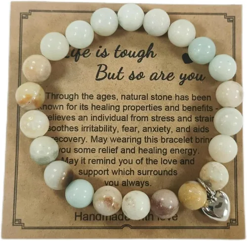 Miniatura 4 de Pingyongchang Pulsera elástica con cuentas de piedras naturales, con forma de corazón, ajustable, hecha a mano, trenzada, para mujeres, niñas