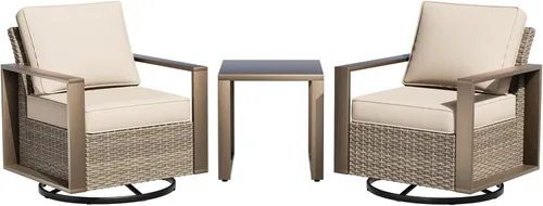 Miniatura 14 de Sofá de Mimbre Metálico para Patio de 75", Sofá Sillón de Ratán para Exteriores de 3 Asientos para Todo Tipo de Clima con Cojines Premium y Beige