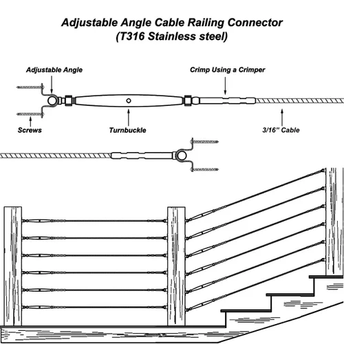 Miniatura 5 de Juego de barandillas de cable negro, 12 pares de barandillas de cable de acero inoxidable negro para sistema de barandilla de cable 3/16, ángulo