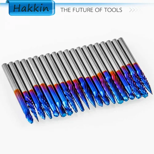 Miniatura 8 de Hakkin Juego de 20 rebabas rotativas de carburo, fresas de extremo CNC, vástago de 1/8 pulgadas, molino de extremo de nariz de bola de revestimiento