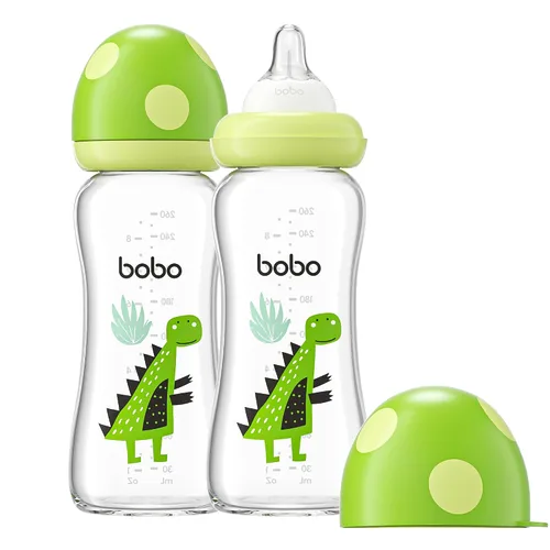 Miniatura 37 de YOHKOH Biberón de vidrio natural con pezón de flujo lento de nivel 1, biberones anticólicos para recién nacidos, botella de vidrio de cuello ancho
