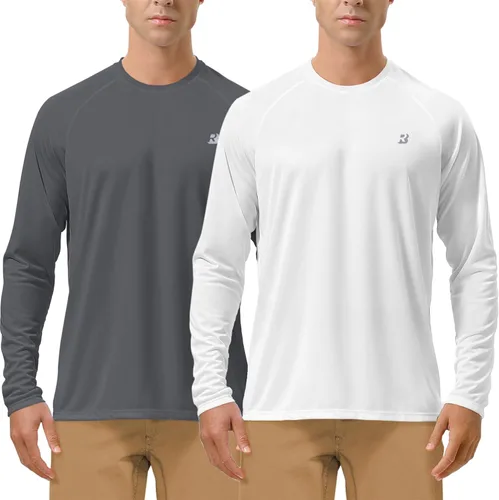Miniatura 33 de Roadbox Camisas de Protección Solar UV UPF 50+ para Hombres Manga Larga SPF Rash Guard para Pesca Senderismo Natación Correr 2 Pack - blanco