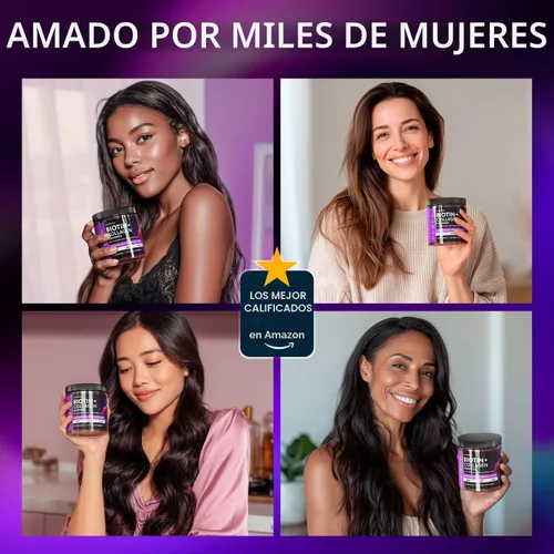 Miniatura 2 de Gomitas de biotina de 10 000 mcg para el crecimiento del cabello - Multi-colágeno sin azúcar con queratina, sílice y ácido hialurónico - A base