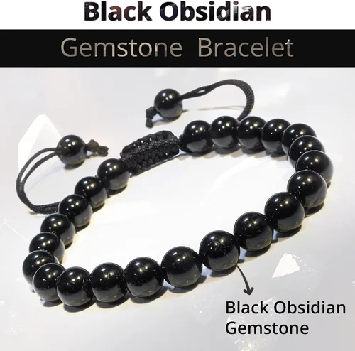 Miniatura 238 de Adjustable Crystal Bracelet – Gemstone Bead Bracelet with Adjustable Macrame String – Chic Gemstone Bracelet for Men and Women – 8mm Round Healing
