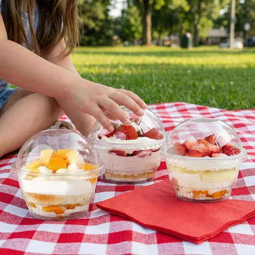 Miniatura 5 de Lyellfe Paquete de 100 tazas de postre con tapas de cúpula, vasos de plástico transparente de 5 onzas, tazas de helado desechables para llevar