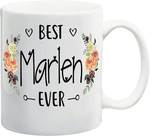 Marlen Ever - Taza de café con nombre personalizado para mujeres y niñas, taza de café con nombre, diseño floral, regalo personalizado para ella,