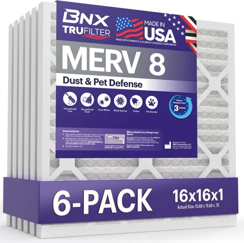 Miniatura 12 de BNX TruFilter - Filtro de aire MERV 8 de 16 x 25 x 1 pulgadas (paquete de 12) – Fabricado en Estados Unidos – Protección contra el polvo