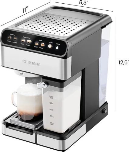 Miniatura 8 de Chefman CaféMaster Pro - Máquina de café expreso, prepara shots individuales o dobles, cafetera con espumador de leche integrado para capuchino