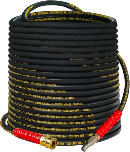 Miniatura 8 de Hourleey - Manguera de lavadora a presión de 50 pies x 3/8 pulgadas con conexión rápida, manguera de lavadora eléctrica de alambre de alta