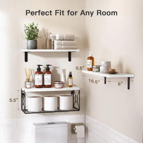 Miniatura 2 de Amada - Estantes de baño con cesta de almacenamiento, estante de pared flotante para organización del hogar y decoración de pared, estantes de Blanco