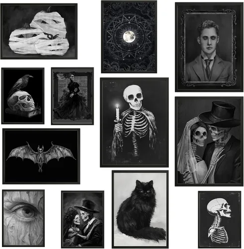 Miniatura 10 de JJY 12 piezas de decoración de pared de Halloween para pósteres artísticos, impresiones góticas victorianas oscuras, decoración del hogar, póster