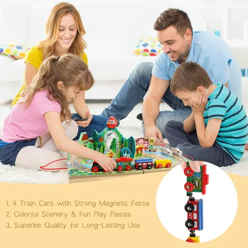 Miniatura 3 de Juego de tren de 18 piezas para niños pequeños, ferrocarril de mesa de madera para niños a partir de 3 años, juguetes de tren portátiles y duraderos