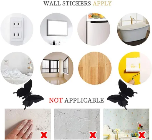Miniatura 6 de Decoración de pared de mariposa 3D, 48 calcomanías murales extraíbles para decoración del hogar y la habitación (negro)