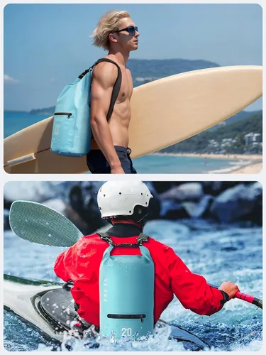 Miniatura 5 de HEETA - Bolsa impermeable con bolsillo frontal con cremallera para mujeres y hombres, 5 L/10 L/20 L/30 L/40 L, mochila de almacenamiento seca y Azul