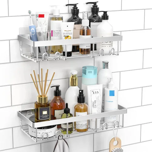 Miniatura 14 de Moforoco Estante organizador de estante para ducha, cesta autoadhesiva negra para estantes de baño, decoración interior de pared de casa de campo
