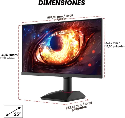 Miniatura 9 de KOORUI Monitor para juegos de 24.5 pulgadas, 1ms, monitor de 320Hz, HDR400, DCI-P3 95%, pantalla IPS, compatible con Adaptive Sync, altura vertical