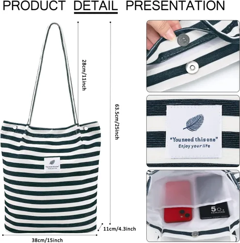 Miniatura 188 de Ayieyill - Bolsa de pana para mujer y niña, con correa de lona para colgar al hombro, bolsa con bolsillo