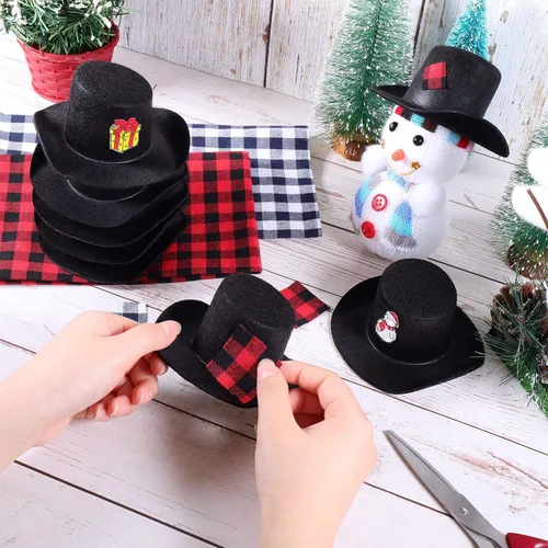 Miniatura 3 de Skylety 8 mini sombreros para manualidades, muñecos de nieve, de 4 pulgadas, fieltro negro, decoración de fiesta de Navidad para tu fiesta