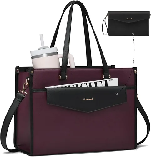 Miniatura 14 de LOVEVOOK Bolsa de mano para laptop para mujer, bolsa de trabajo profesional 2 en 1 de 15.6 pulgadas, maletín de negocios con bolso de mano, bolso