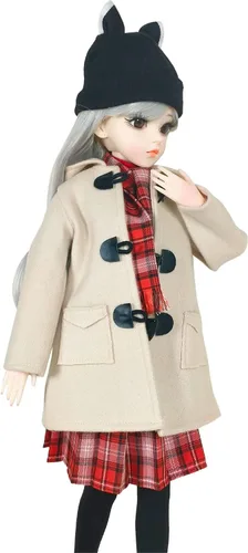 Miniatura 3 de Muñeca BJD de 1/3, 22 articulaciones movibles, juego completo con abrigo beige y traje a cuadros 24 pulgadas SD muñeca, seguro para niños de 6 años