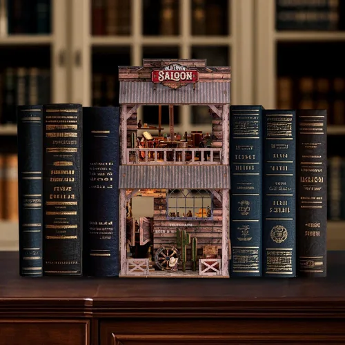 Miniatura 5 de Kit de rincón de libros - Kit de modelo de casa en miniatura y callejón de casa de muñecas de bricolaje, decoración de biblioteca de rompecabezas