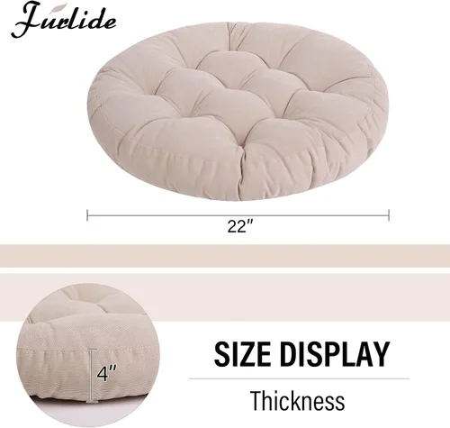 Miniatura 7 de Tiita Juego de 2 cojines redondos para sillas de oficina, 22 x 22 pulgadas, para exteriores, para adultos, sentados, patio, jardín, beige