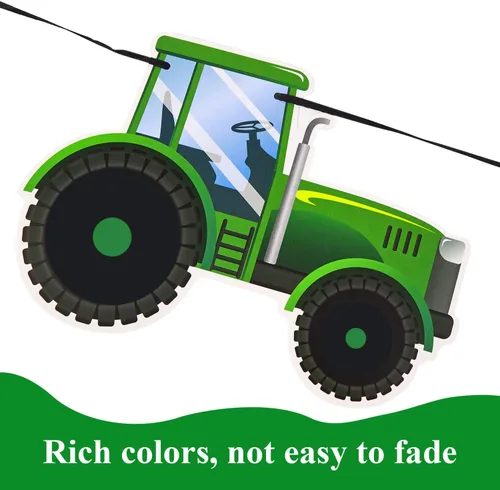 Miniatura 7 de SUNBEAUTY Juego de pancartas de feliz cumpleaños de tractor verde con guirnalda de tractor para decoración de fiestas de cumpleaños con temática