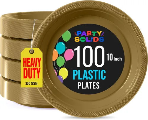 Miniatura 24 de Exquisitos platos de plástico rojo Party Solids para fiesta, platos desechables rojos de 9 pulgadas, juego de vajilla de plástico resistente, 100